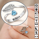 Memorial, Family, Pet Lovers, Sad - Memorial Your Loved One Family Loss Pet Loss - Personalized Wing And Heart Birthstone Ring