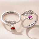 Memorial, Family, Pet Lovers, Sad - Memorial Your Loved One Family Loss Pet Loss - Personalized Wing And Heart Birthstone Ring
