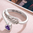 Memorial, Family, Pet Lovers, Sad - Memorial Your Loved One Family Loss Pet Loss - Personalized Wing And Heart Birthstone Ring