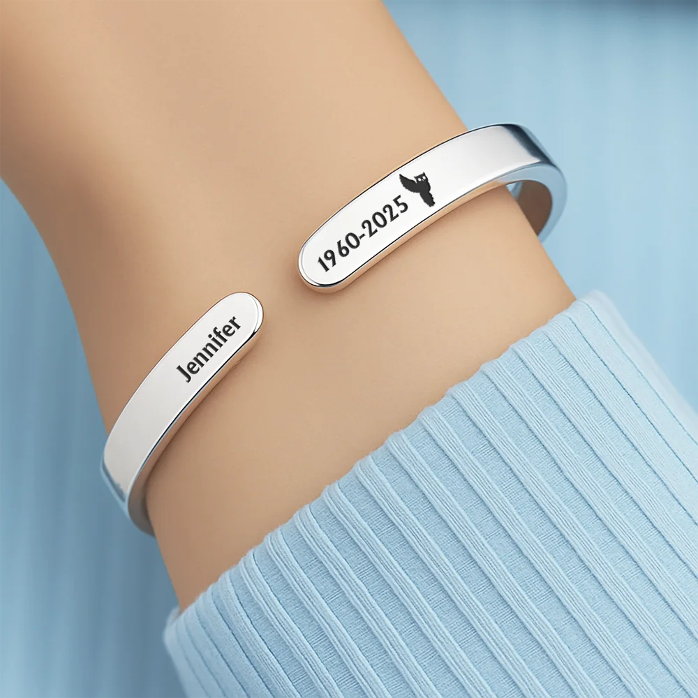 Memorial,Family,Sad - Memorial Your Wings Were Ready - Personalized Bangle Bracelet Cuff