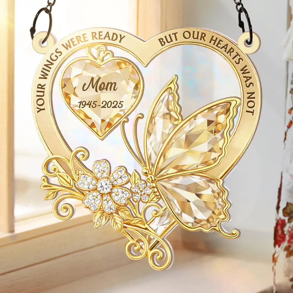 Memorial,Family,Gift For Men,Gift For Women,Sad,Top Market - Memorial Your Wings Were Ready Diamond 3D Effect - Personalized Window Hanging Suncatcher Ornament