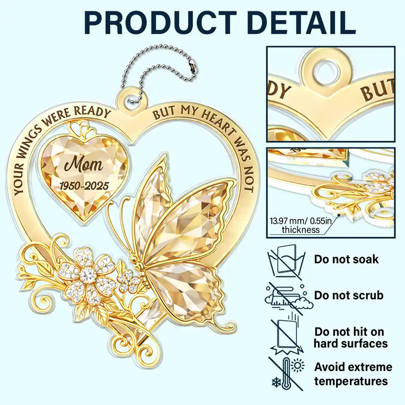 Memorial,Family,Gift For Men,Gift For Women,Sad,Top Market - Memorial Your Wings Were Ready Diamond 3D Effect - Personalized Acrylic Car Hanger