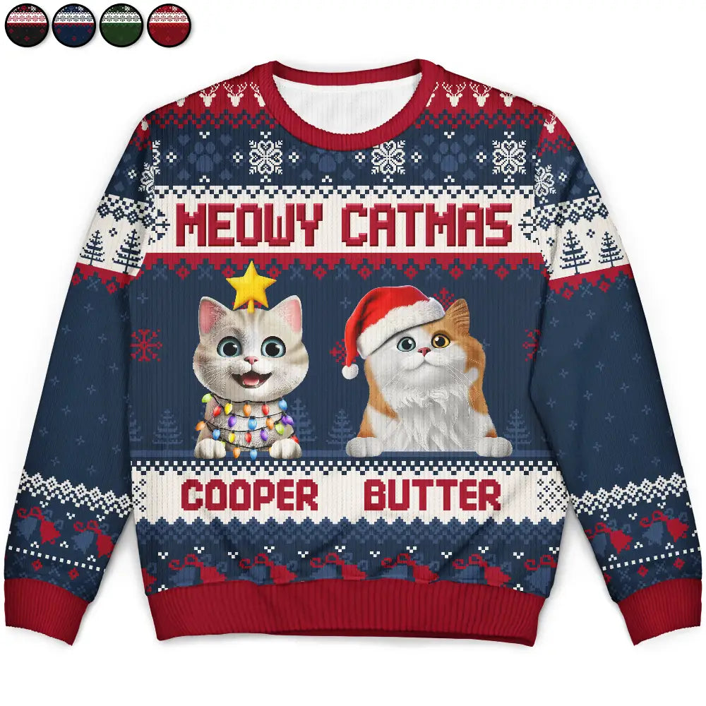 Meowy Catmas 3D Effect Cat - Personalized Unisex Ugly Sweater