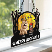 Christmas, Cat Lovers, Dog Lovers, Pet Lovers, Happy - Meowy Catmas Christmas Pet Lovers - Personalized Window Hanging Suncatcher Ornament