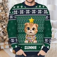 Pet Lovers, Pet Mom, Pet Dad, Cat Lovers, Cat Mom, Cat Dad, Happy, Christmas - Meowy Christmas Hidden Message - Personalized Unisex Ugly Sweater