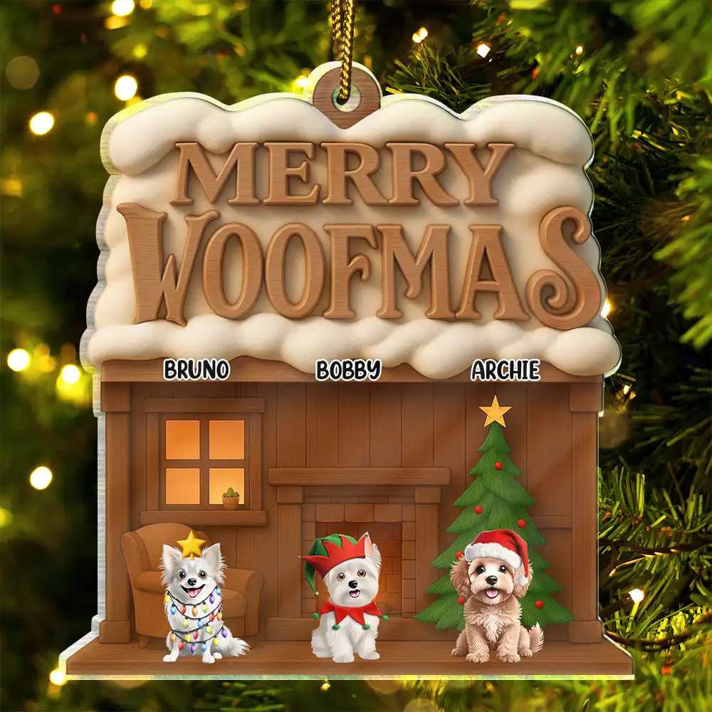 Merry Woofmas 3D Effect - Personalized Custom Shaped Acrylic Ornament