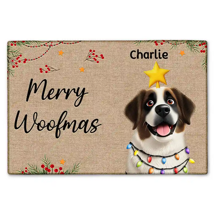 Merry Woofmas Christmas 3D Effect Dog - Personalized Doormat
