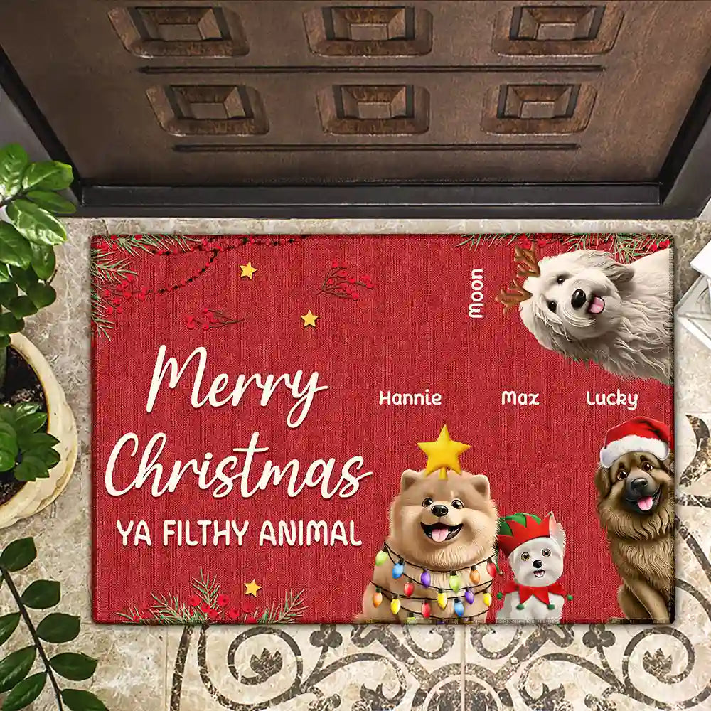 Pet Lovers, Pet Mom, Pet Dad, Dog Lovers, Dog Mom, Dog Dad, Happy, Christmas - Merry Woofmas Christmas 3D Effect Dog - Personalized Doormat