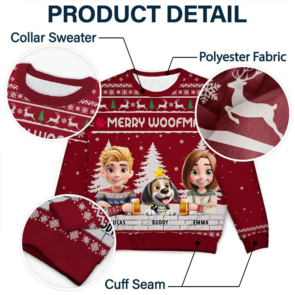 Dog Lovers,Dog Couple,Dog Mom,Dog Dad,Christmas,Top Market,Happy - Merry Woofmas Couple Dog Mom Dad - Personalized Unisex Ugly Sweater