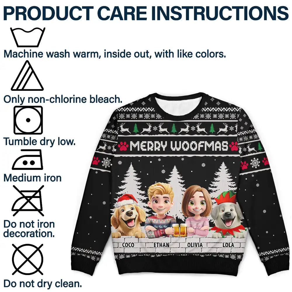 Dog Lovers,Dog Couple,Dog Mom,Dog Dad,Christmas,Top Market,Happy - Merry Woofmas Couple Dog Mom Dad - Personalized Unisex Ugly Sweater