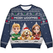 Dog Lovers,Dog Couple,Dog Mom,Dog Dad,Christmas,Top Market,Happy - Merry Woofmas Couple Dog Mom Dad - Personalized Unisex Ugly Sweater