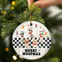 Funny, Christmas, Dog Lovers - Merry Woofmas Vintage Dog - Personalized Circle Ceramic Ornament