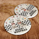 Funny, Christmas, Dog Lovers - Merry Woofmas Vintage Dog - Personalized Circle Ceramic Ornament
