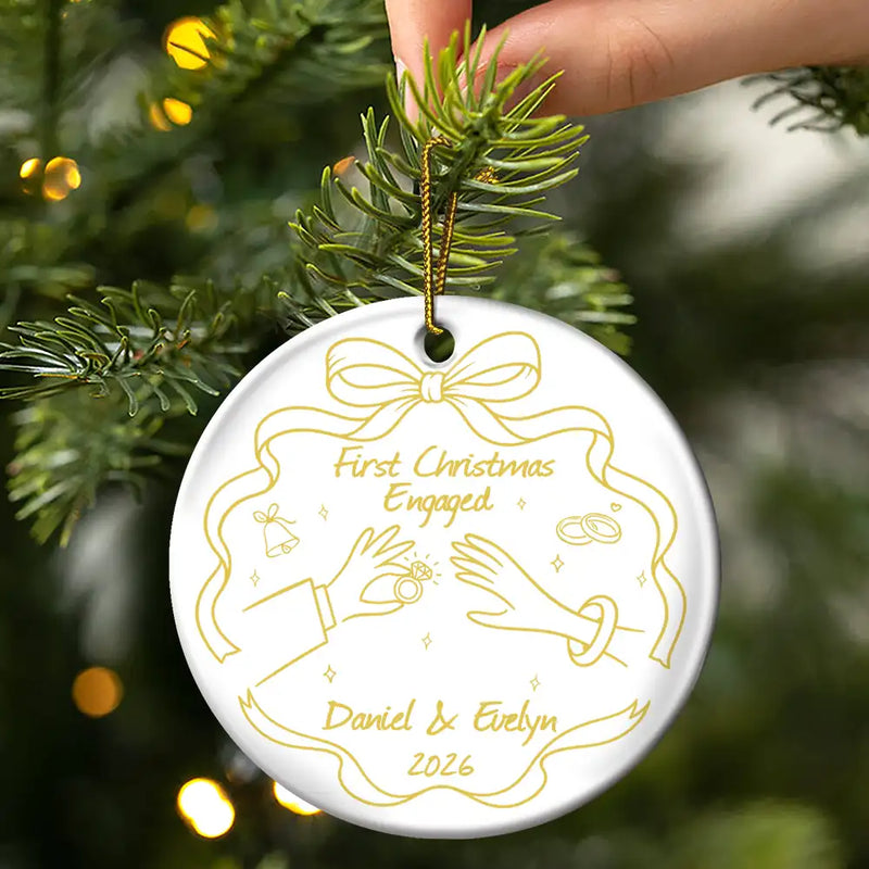 First Christmas,Christmas,Romantic,Gift For Couples,Icon - Merry & Married First Christmas Couple - Personalized Circle Ceramic Ornament