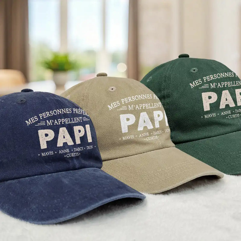 Gift For Yourself,Gift For Men,Gift For Grandpa,Gift For Father,Gift For Mother,Gift For Grandma,Love,French - Mes Personnes Préférées M’Appellent Papa - Casquette En Denim Vintage Délavé Personnalisée