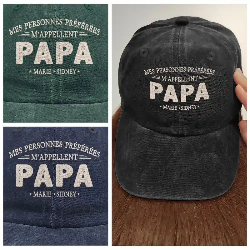 Gift For Yourself,Gift For Men,Gift For Grandpa,Gift For Father,Gift For Mother,Gift For Grandma,Love,French - Mes Personnes Préférées M’Appellent Papa - Casquette En Denim Vintage Délavé Personnalisée
