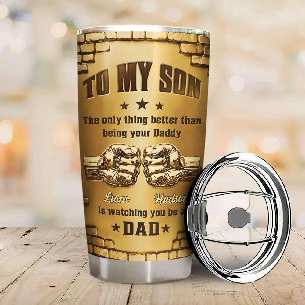 Top Market,Proud,Icon - Metal Effect Hand Punch Watching You Be A Dad - Personalized Tumbler