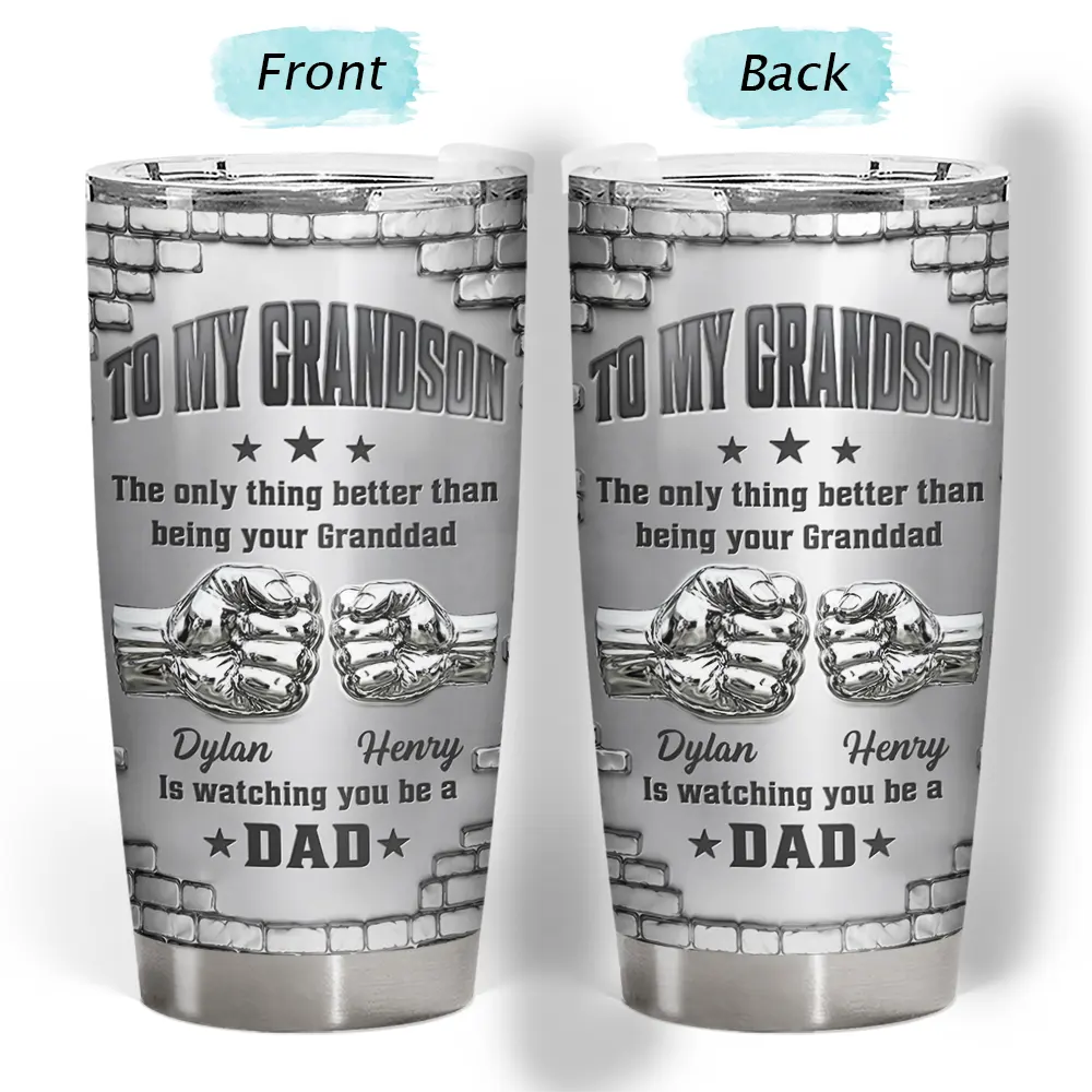 Top Market,Proud,Icon - Metal Effect Hand Punch Watching You Be A Dad - Personalized Tumbler