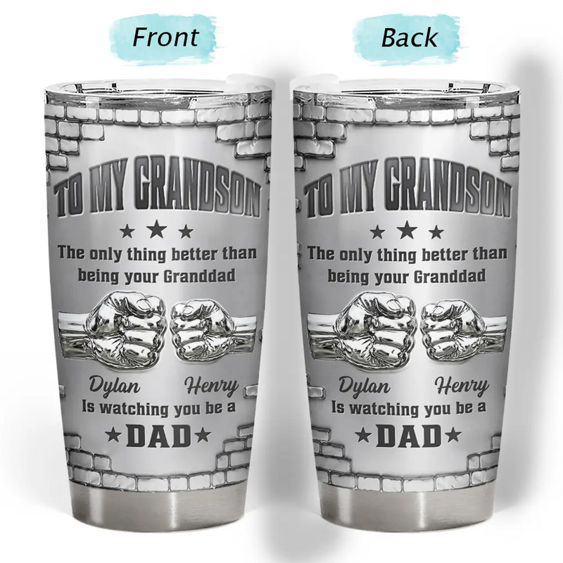 Top Market,Proud,Icon - Metal Effect Hand Punch Watching You Be A Dad - Personalized Tumbler