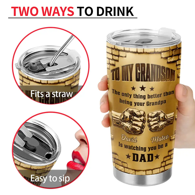 Top Market,Proud,Icon - Metal Effect Hand Punch Watching You Be A Dad - Personalized Tumbler