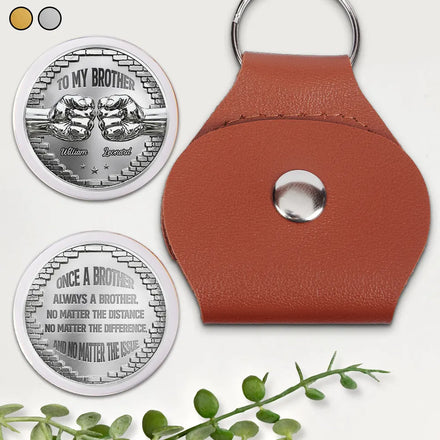 Metal Effect Always A Brother - Personalized Leather Pocket Hug