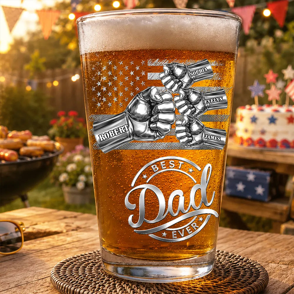 Metal Effect Best Dad Grandpa Ever - Personalized Beer Glass