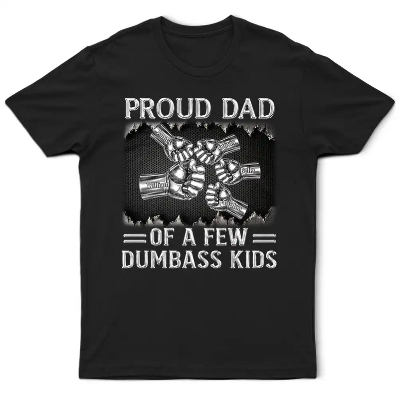 Gift For Father,Proud,Icon - Metal Effect Proud Dad Of A Few Kids - Personalized T Shirt