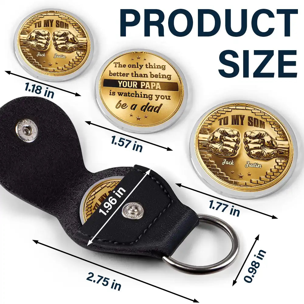 Gift For Son,Gift For Grandkids,Non-Eng,Icon,Proud - Metal Effect Watching You Be A Dad - Personalized Leather Pocket Hug