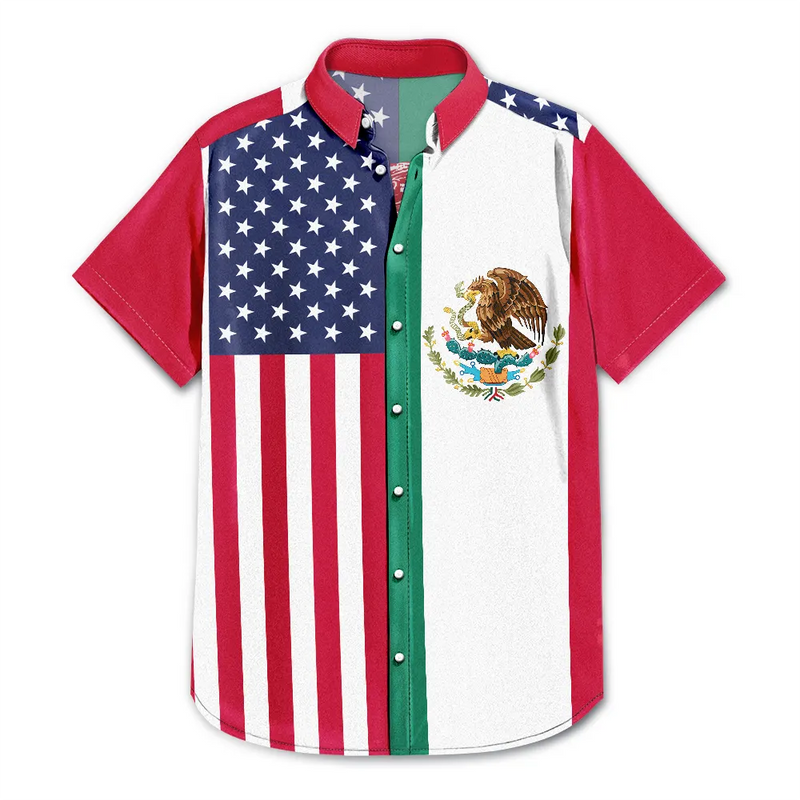 No Custom,America 250th,Independence Day - Mexican American Flag 1776 Eagle America 250th - Hawaiian Shirt