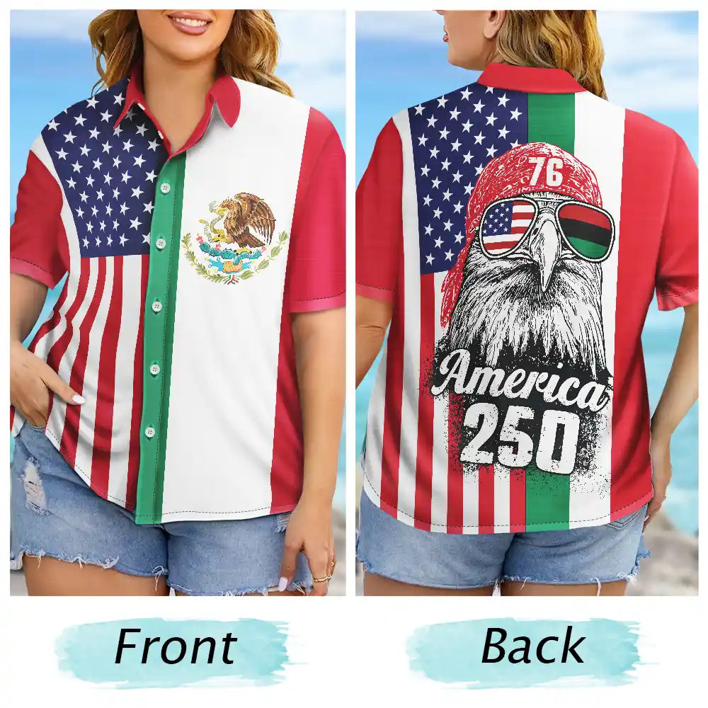 No Custom,America 250th,Independence Day - Mexican American Flag 1776 Eagle America 250th - Hawaiian Shirt