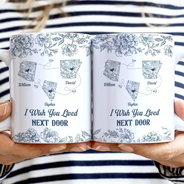 Long Distance,Gift For Bestie,Gift For Sisters,Gift For Mother,Gift For Daughter,Love - Miles Apart But Close At Heart Toile Pattern - Personalized White Edge-to-Edge Mug