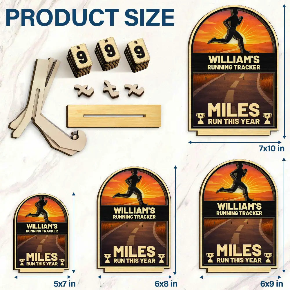 Gift For Yourself,Gift For Men,Gift For Women,Happy - Miles Run This Year - Personalized 2-Layered Wooden Tracker Sign