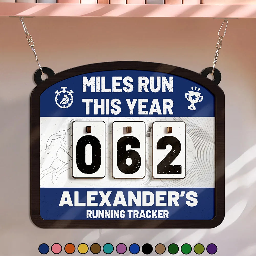 Gift For Women, Gift For Men, Gift For Yourself, Happy - Miles Run This Year - Personalized Hanging Tracker Sign