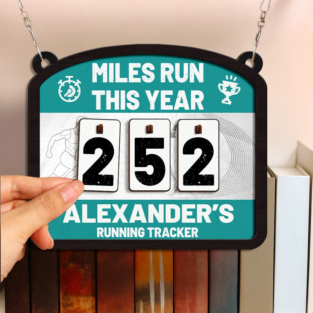 Gift For Women, Gift For Men, Gift For Yourself, Happy - Miles Run This Year - Personalized Hanging Tracker Sign