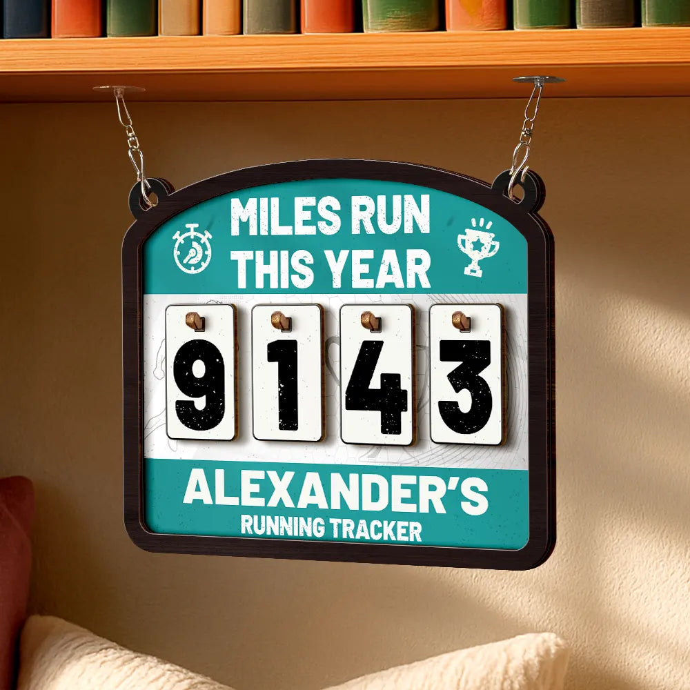 Gift For Women, Gift For Men, Gift For Yourself, Happy - Miles Run This Year - Personalized Hanging Tracker Sign