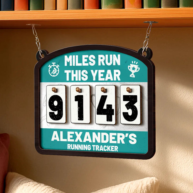 Gift For Women, Gift For Men, Gift For Yourself, Happy - Miles Run This Year - Personalized Hanging Tracker Sign