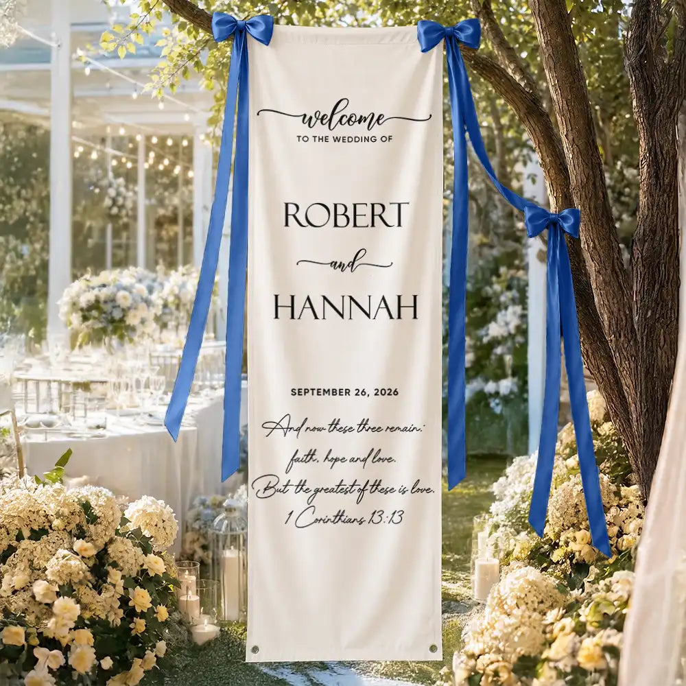 Top Market, Romantic, Gift For Couples, Wedding, Custom Text - Minimalist Welcome To The Wedding Of Us - Personalized Vertical Banner