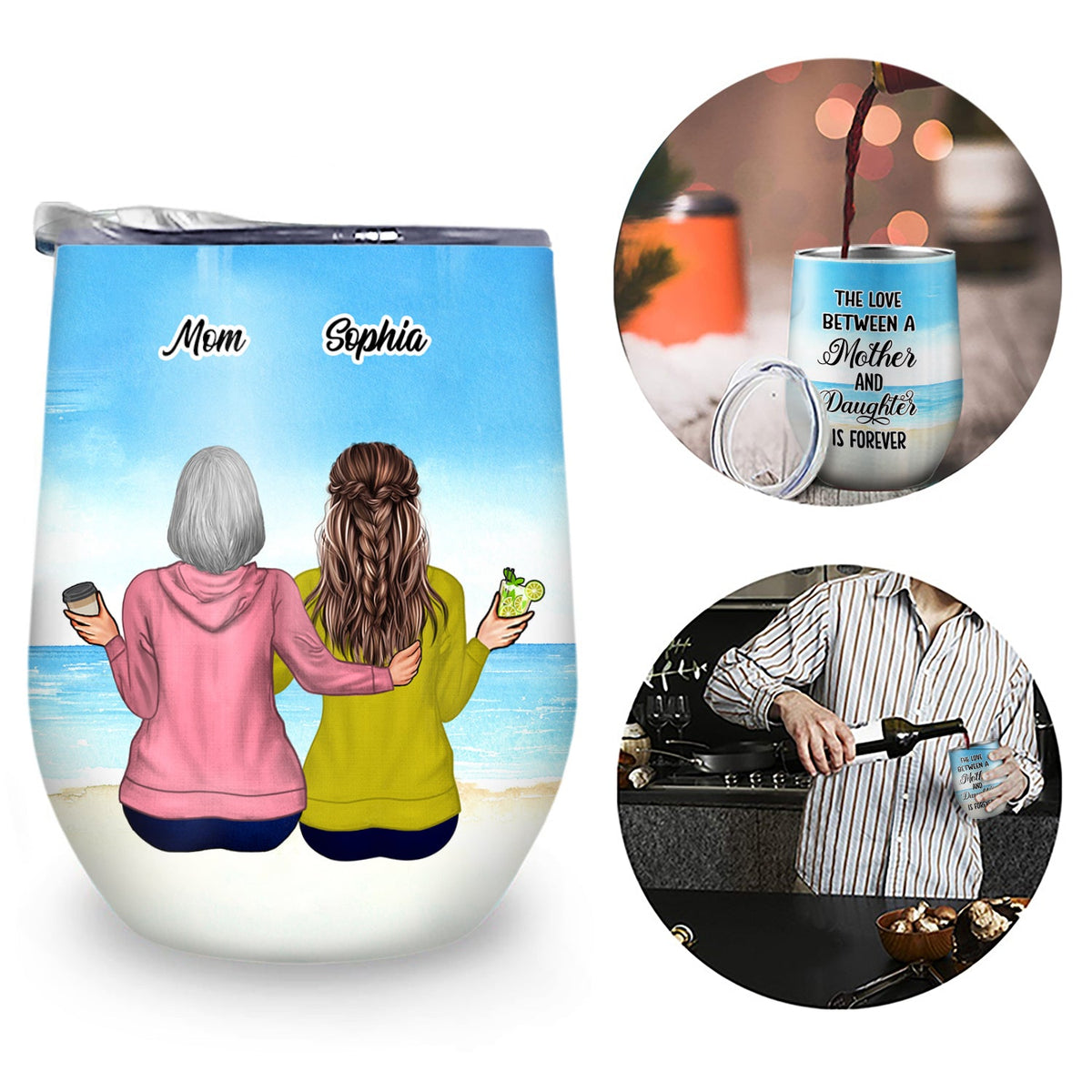 Mother Daughter Forever Linked Together - Gift For Mother, Mom Gift - Personalized Custom Wine Tumbler