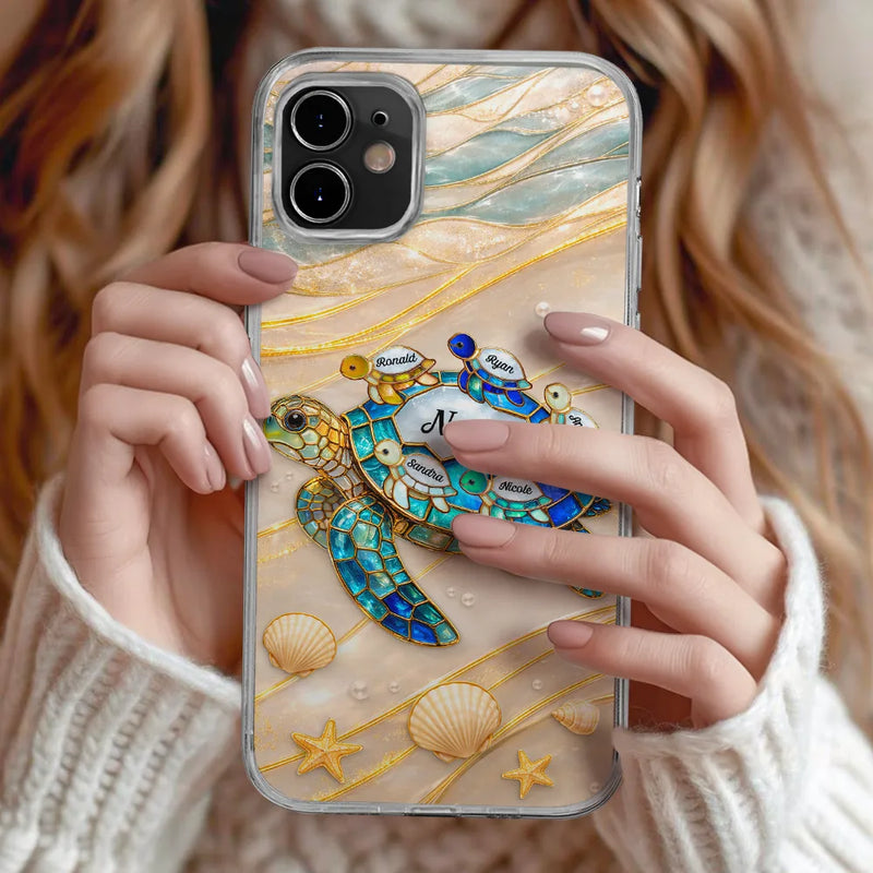 Gift For Grandma,Grandma - Grandkids,Grandma's Hobby,Happy - Turtle Stained Glass Mom Grandma - Personalized Clear Phone Case