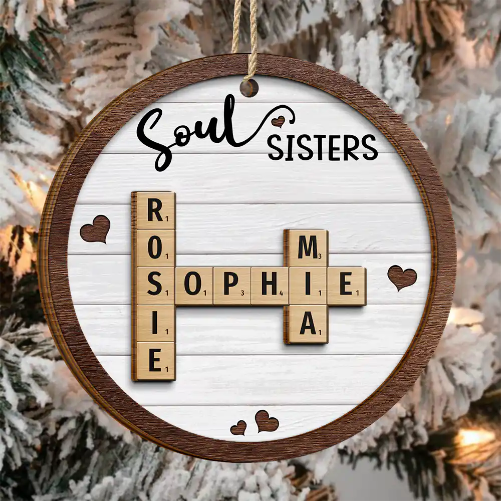Christmas,Gift For Bestie,Gift For Sisters,Happy - Crossword Sisters Forever - Personalized 2-Layered Wooden Ornament