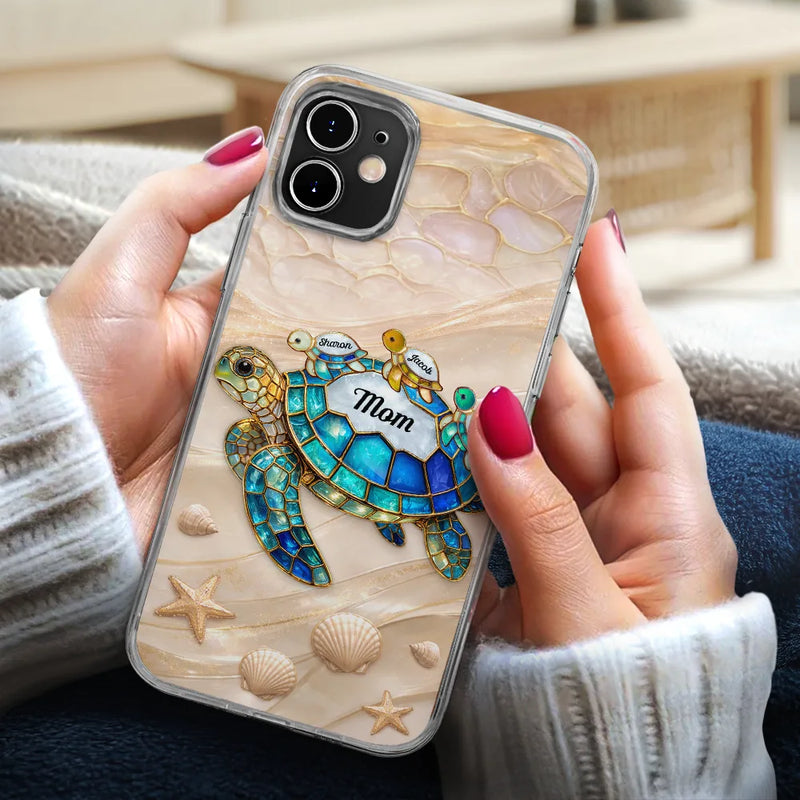 Gift For Grandma,Grandma - Grandkids,Grandma's Hobby,Happy - Turtle Stained Glass Mom Grandma - Personalized Clear Phone Case