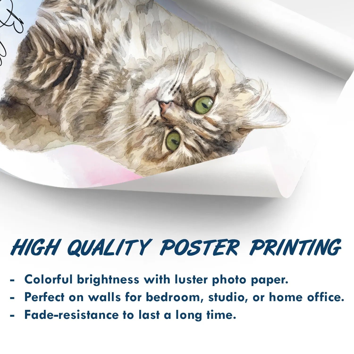 Happy,Dog Lovers,Pet Lovers,Cat Lovers - Custom Photo Realistic Watercolor Art Portrait Cat Dog Pet - Personalized Poster
