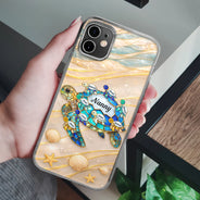 Gift For Grandma,Grandma - Grandkids,Grandma's Hobby,Happy - Turtle Stained Glass Mom Grandma - Personalized Clear Phone Case