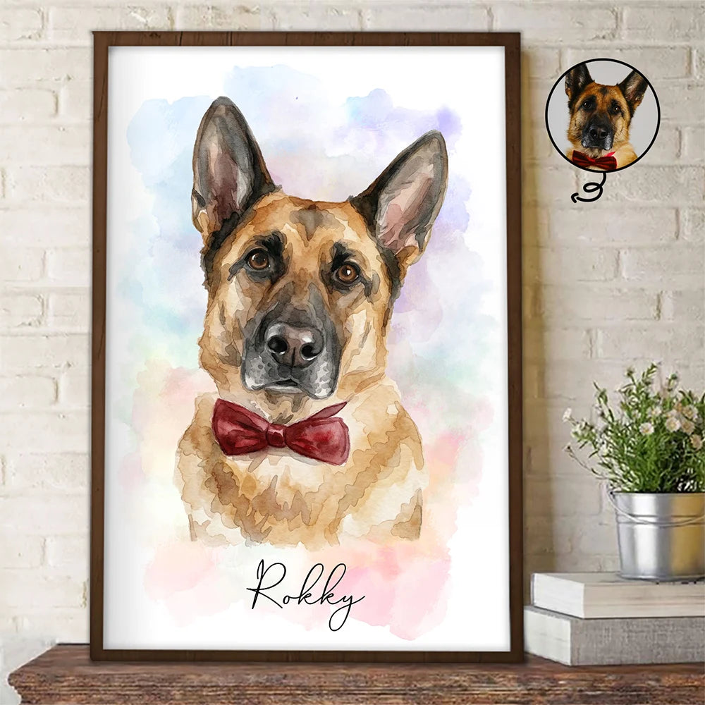 Custom Photo Realistic Watercolor Art Portrait Cat Dog Pet - Personalized Poster