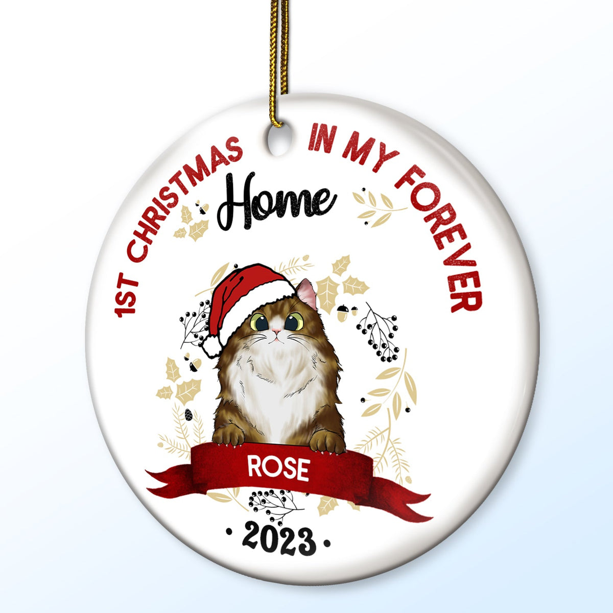 My First Christmas - Gift For Cat Owners - Personalized Circle Ceramic Ornament