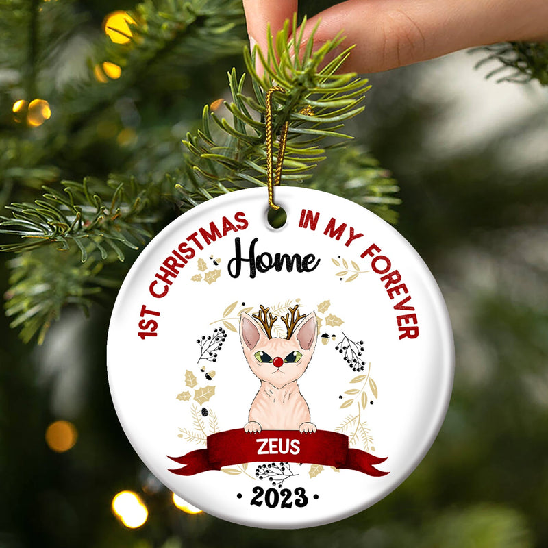 My First Christmas - Gift For Cat Owners - Personalized Circle Ceramic Ornament