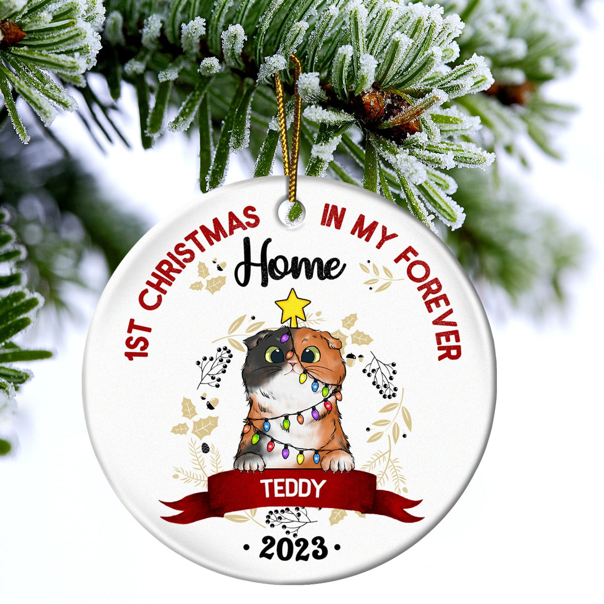 My First Christmas - Gift For Cat Owners - Personalized Circle Ceramic Ornament