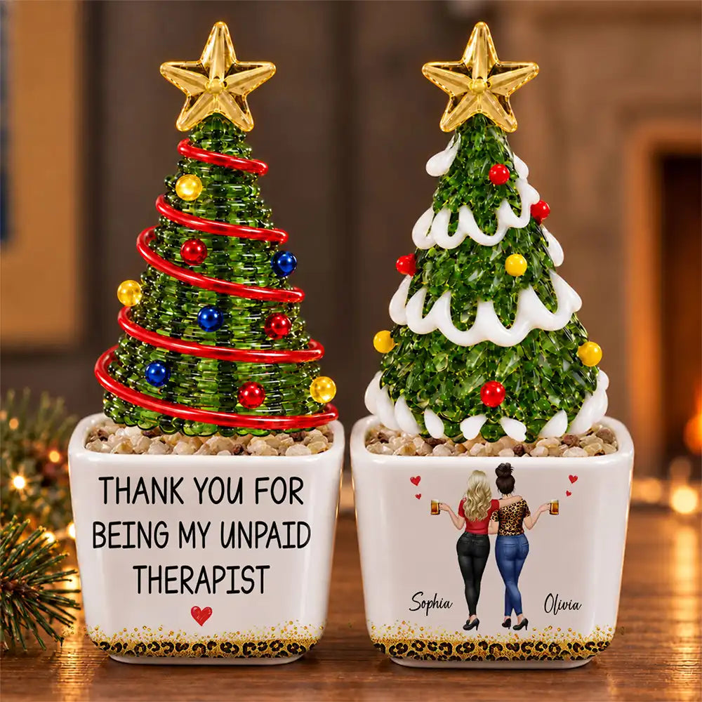 Christmas Gift For Best Friend - Personalized Thank You For Being My Unpaid Therapist Stained Glass Christmas Tree