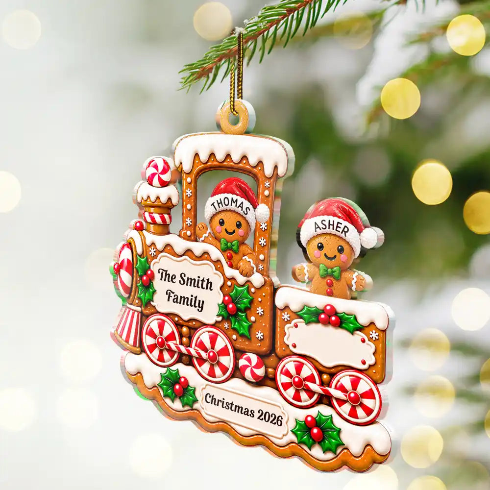 Christmas,Family,Happy,Vector - Christmas Gift For Family - Personalized Gingerbread Train Acrylic Ornament