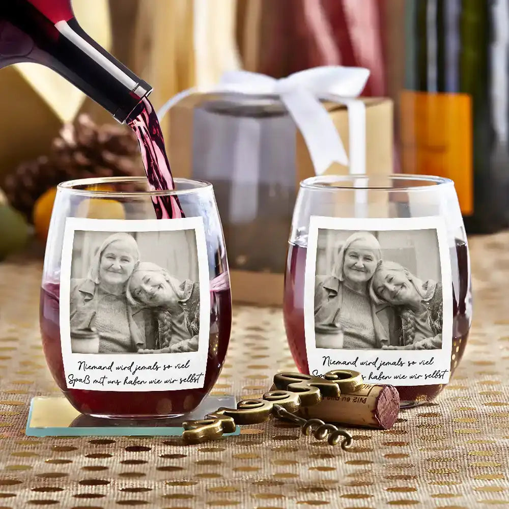 Gift For Bestie,Old Best friends,Gift For Women - Eigenes Foto Besties Grayscale Direkt In Den Hals Boxen - Personalisierte Weingläser Ohne Stiel